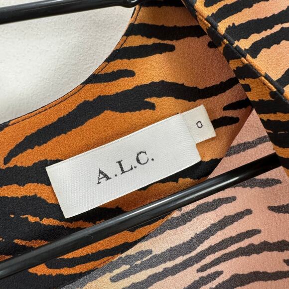 A.L.C. Brinkley Silk Mini Dress Animal Print V Neck A Line Long Sleeve Boho US 0 - Picture 6 of 13